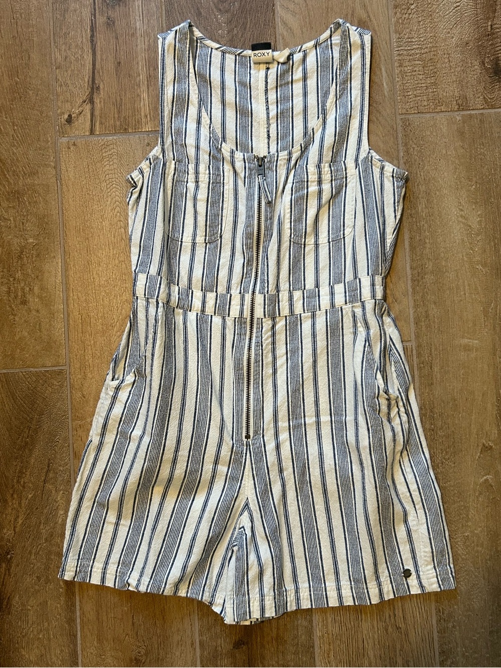 Roxy White and Blue Striped Romper